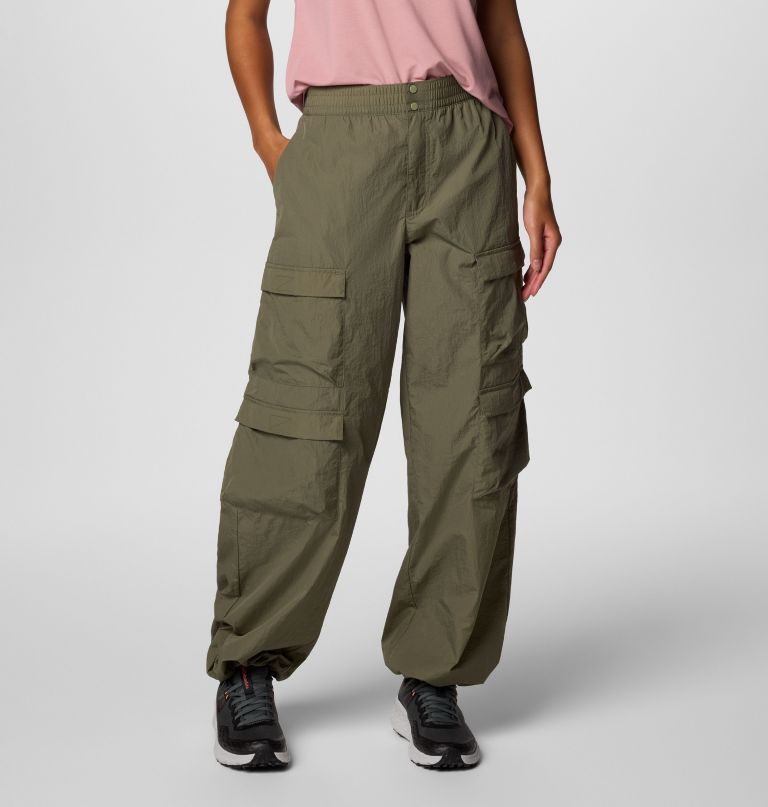 women elevated view parachute pants