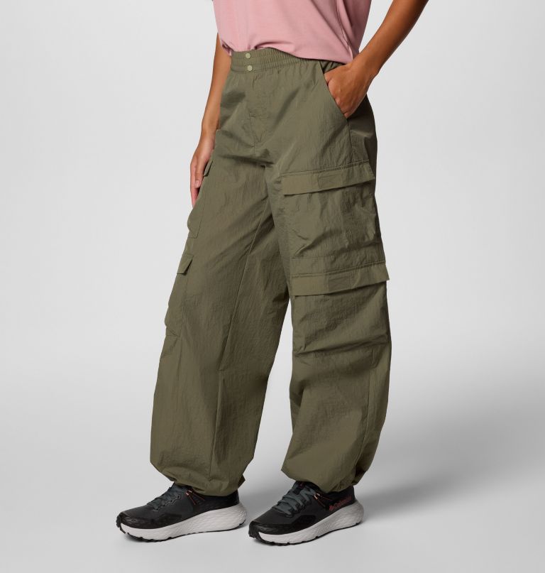 women elevated view parachute pants