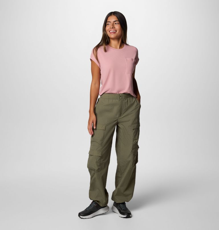 women elevated view parachute pants